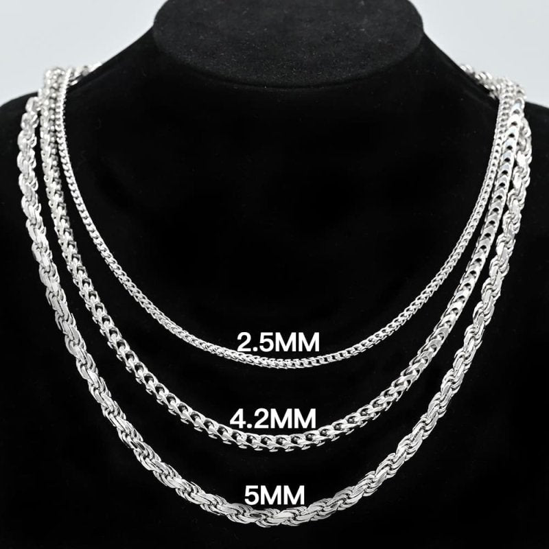 3MM/4MM/5MM Solid 925 Sterling Silver Diamond Cut Hip Hop Necklace Rope Chain