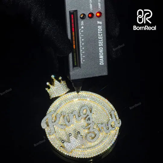 Iced Out Yellow Gold Circle Custom  Pendant with Custom Crown Bail