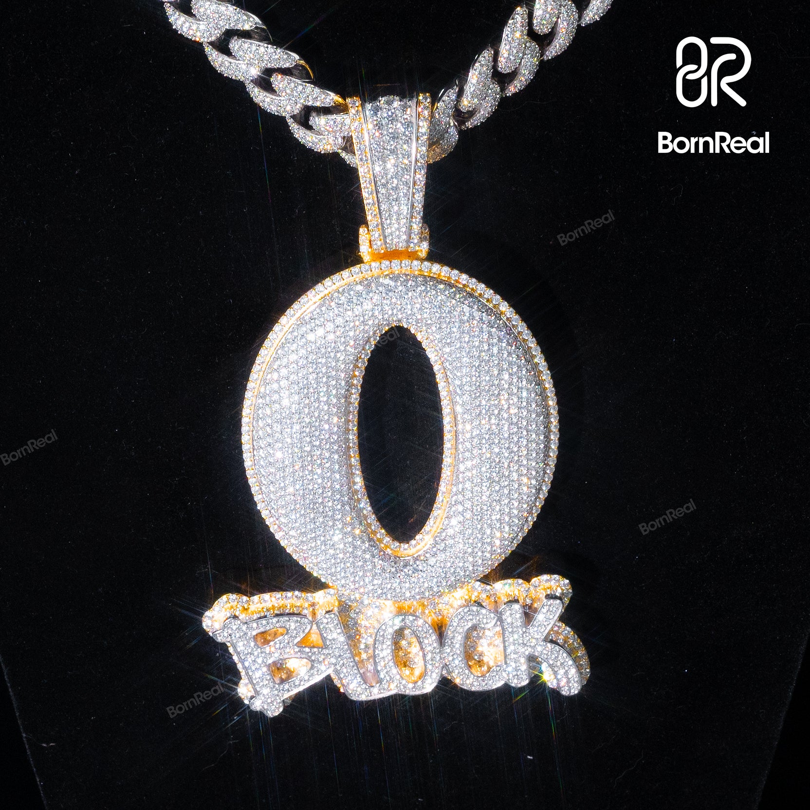 O Block Custom Pendant Round Moissanite 925 Sterling Silver 10K/14K/18K Real Gold Jewelry