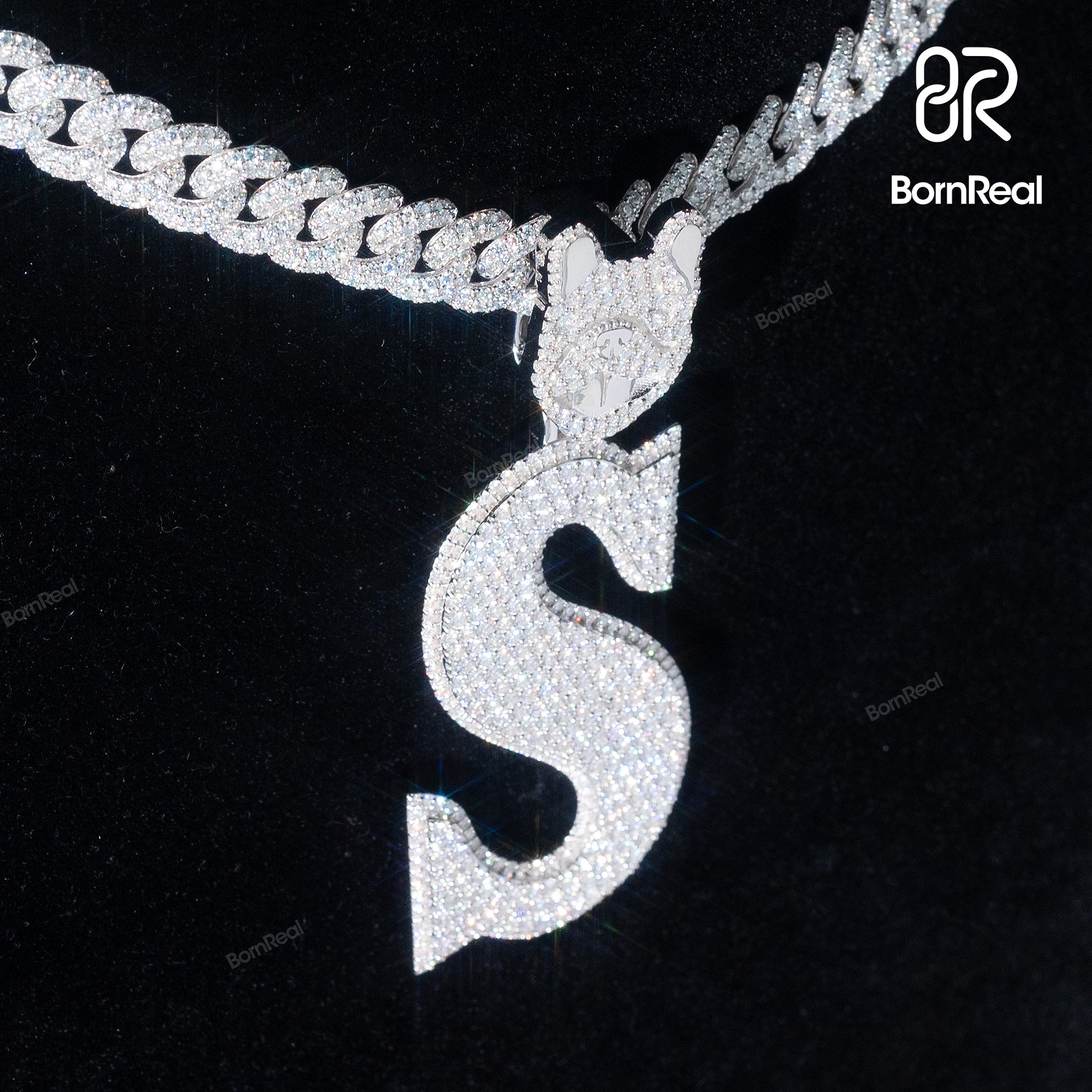 Bornreal x Splack: Limited Edition Initial S Letter Pendant VVS Moissanite Sterling Silver Pendant