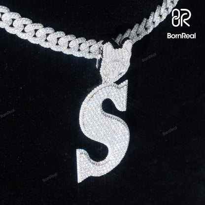 Bornreal x Splack: Limited Edition Initial S Letter Pendant VVS Moissanite Sterling Silver Pendant