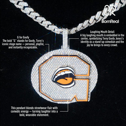 Bornreal x Terry Goofy Jones: Limited Edition Initial G Letter Enamel Mouth and Tongue Pendant VVS Moissanite Sterling Silver Pendant - Bornreal Jewelry