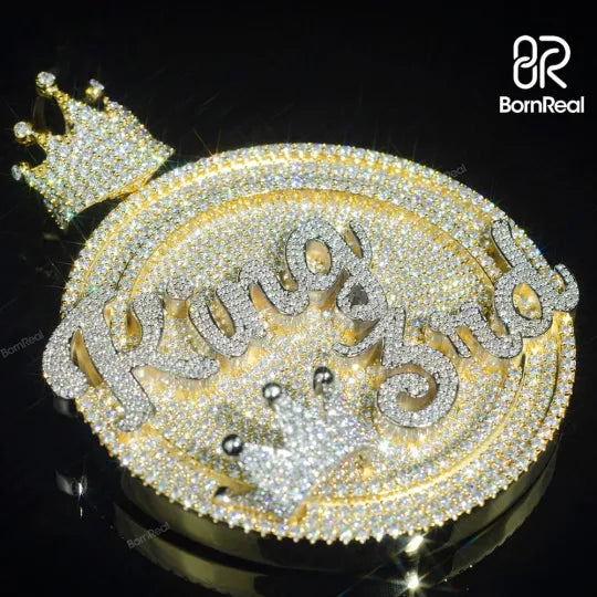 Pendentif personnalisé en argent sterling entièrement glacé en or rose 