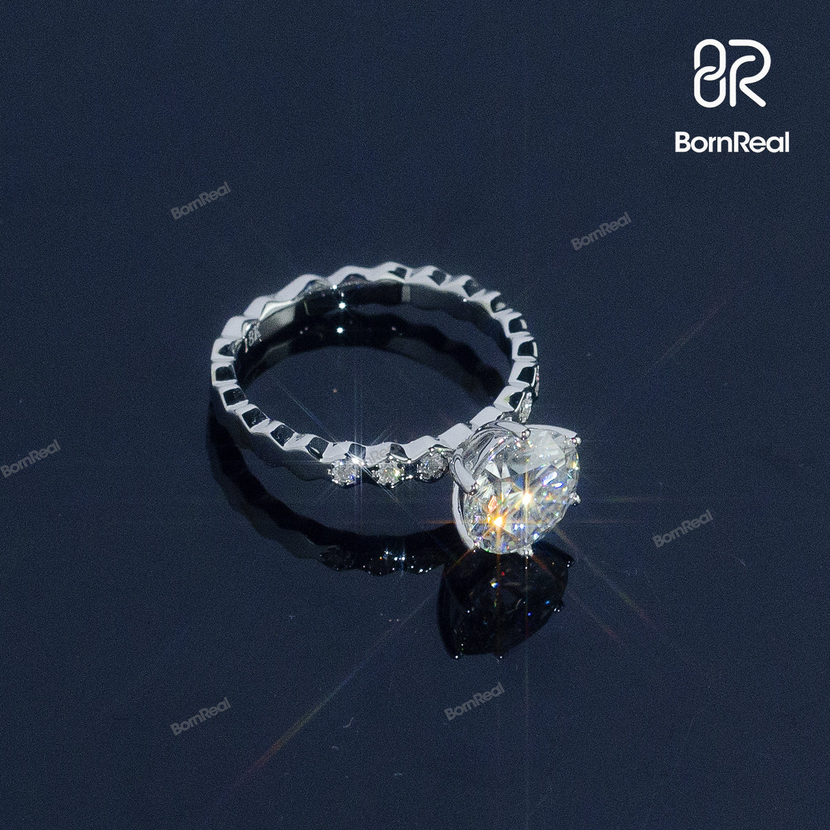 Pass Diamond Tester Round Cut Moissanite Engagement Ring Eternity Style Bridal Ring 925 Silver 10K/14K/18K Real Gold Diamond Jewelry - Bornreal Jewelry