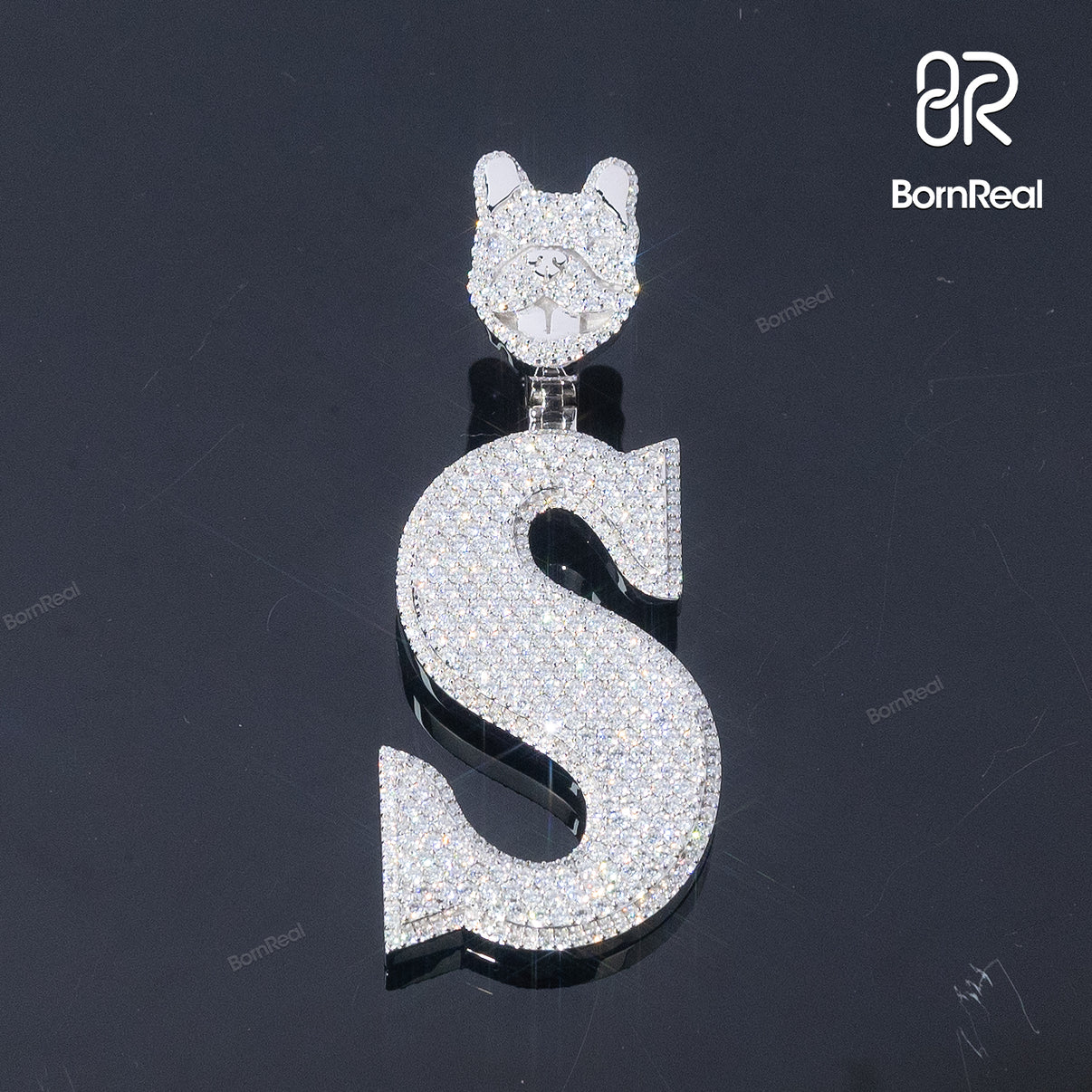 Bornreal x Splack: Limited Edition Initial S Letter Pendant VVS Moissanite Sterling Silver Pendant