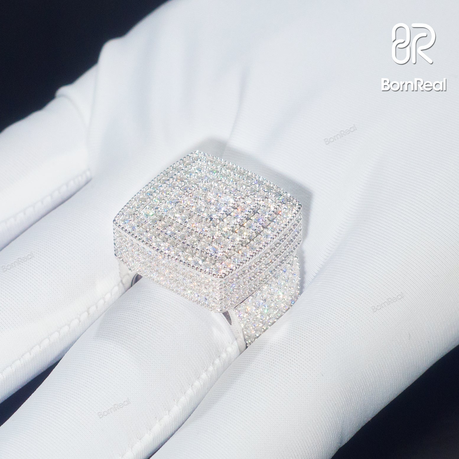 Hot sale Iced Out 925 Silver VVS Moissanite Diamomd Rings Men Bornreal Jewelry - Bornreal Jewelry