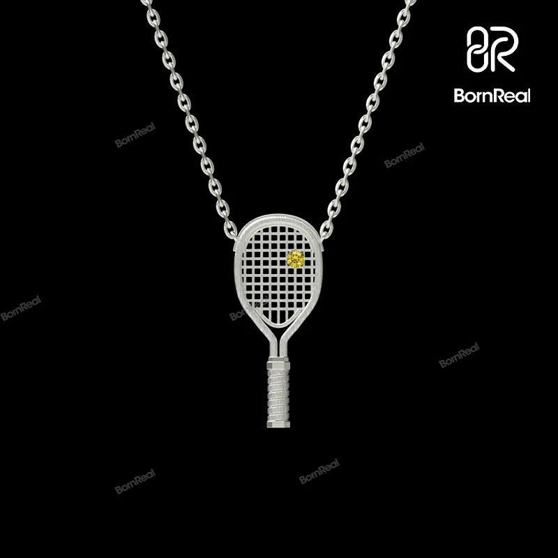 Tennis Racquet Necklace with Yellow Diamond