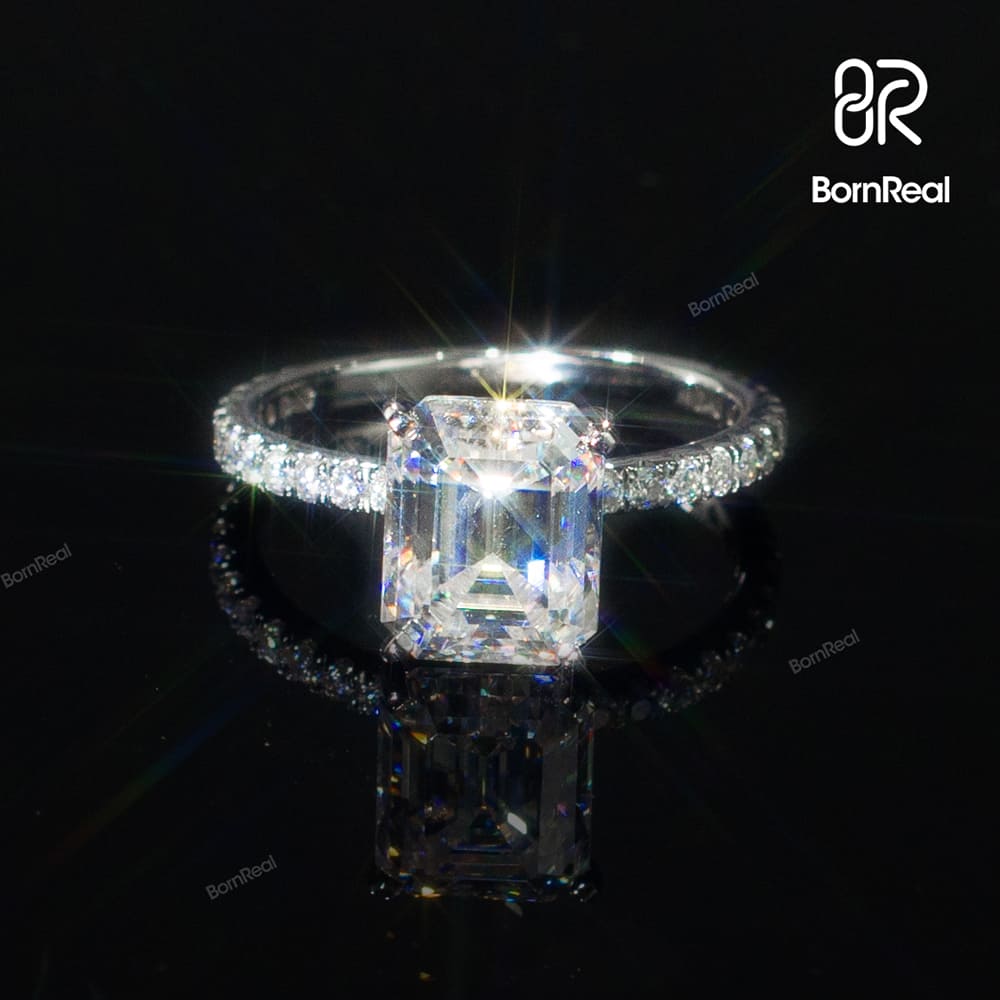 5Ct. Emerald Shaped Step Cut Moissanite Engagement Ring Bornreal Jewelry - Bornreal Jewelry