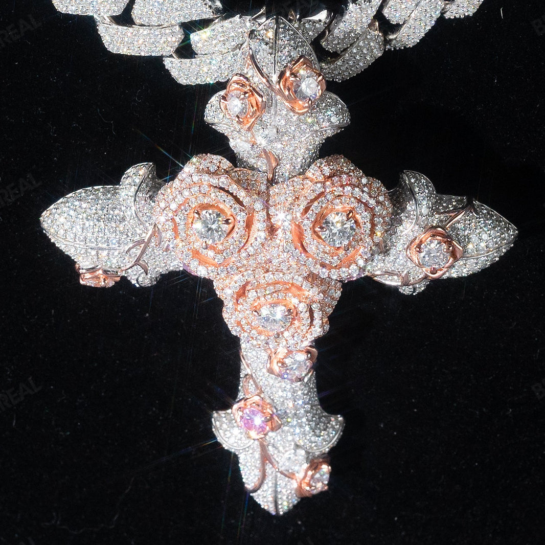 Hip Hop VVS Moissanite Diamond Flower Cross Pendant