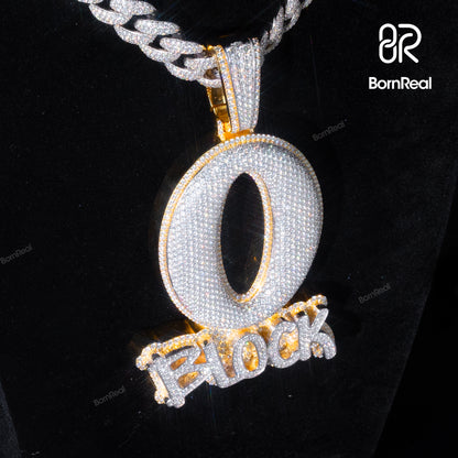 O Block Custom Pendant Round Moissanite 925 Sterling Silver 10K/14K/18K Real Gold Jewelry