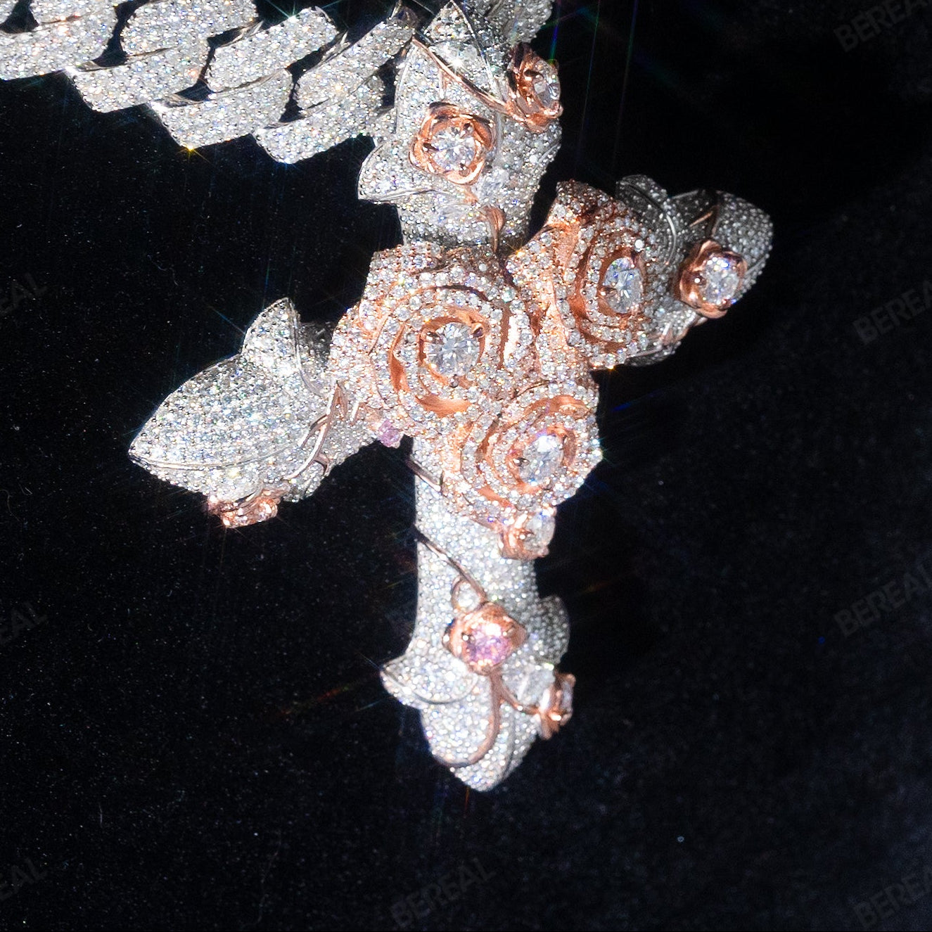 Hip Hop VVS Moissanite Diamond Flower Cross Pendant
