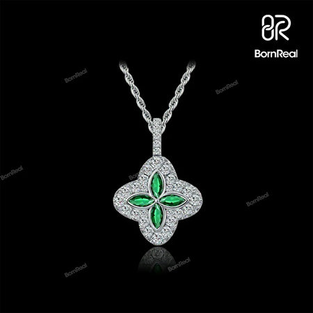 Iced Four Leaf Clover Elegance Pendant Necklace