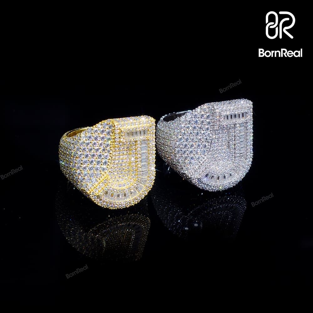 Custom Hip Hop Initial Letter VVS Moissanite Diamond Iced Out Ring Bornreal Jewelry - Bornreal Jewelry