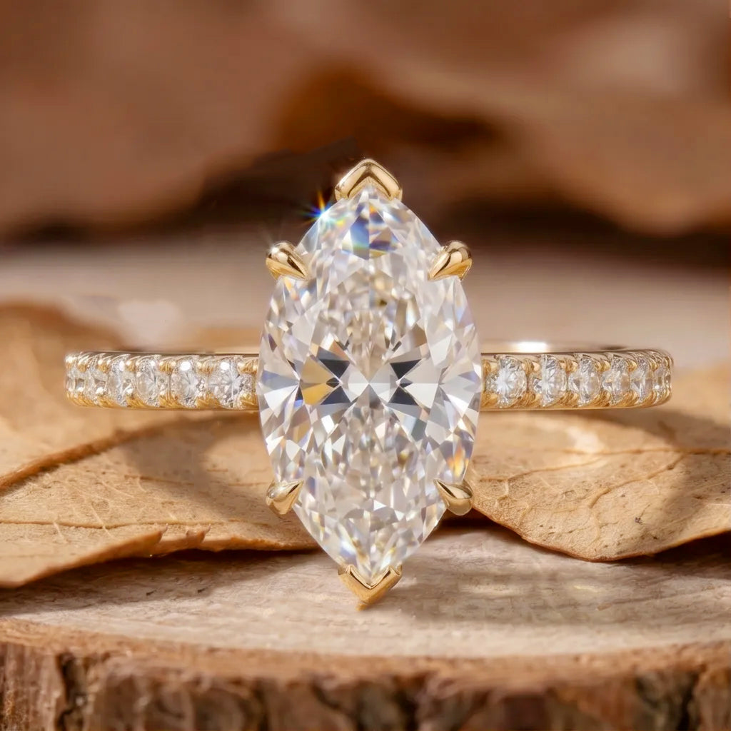 R0068 Marquise Cut Six-Prong Dense Pavé Band Ring