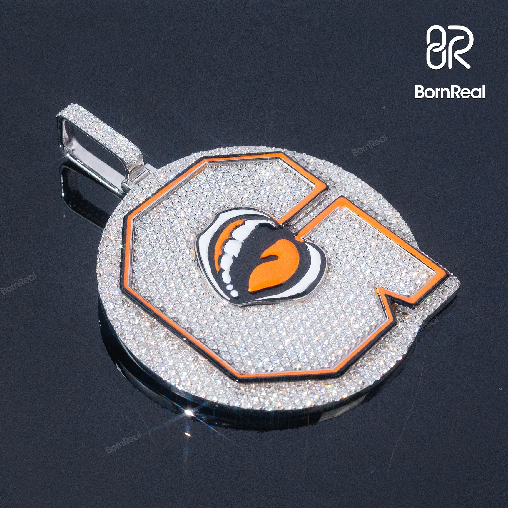 Bornreal x Terry Goofy Jones: Limited Edition Initial G Letter Enamel Mouth and Tongue Pendant VVS Moissanite Sterling Silver Pendant