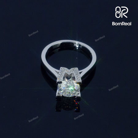 Pass Diamond Tester Round Cut Moissanite 4 Prong Engagement Ring Eternity Style Bridal Ring 925 Silver 10K/14K/18K Real Gold Diamond Jewelry - Bornreal Jewelry