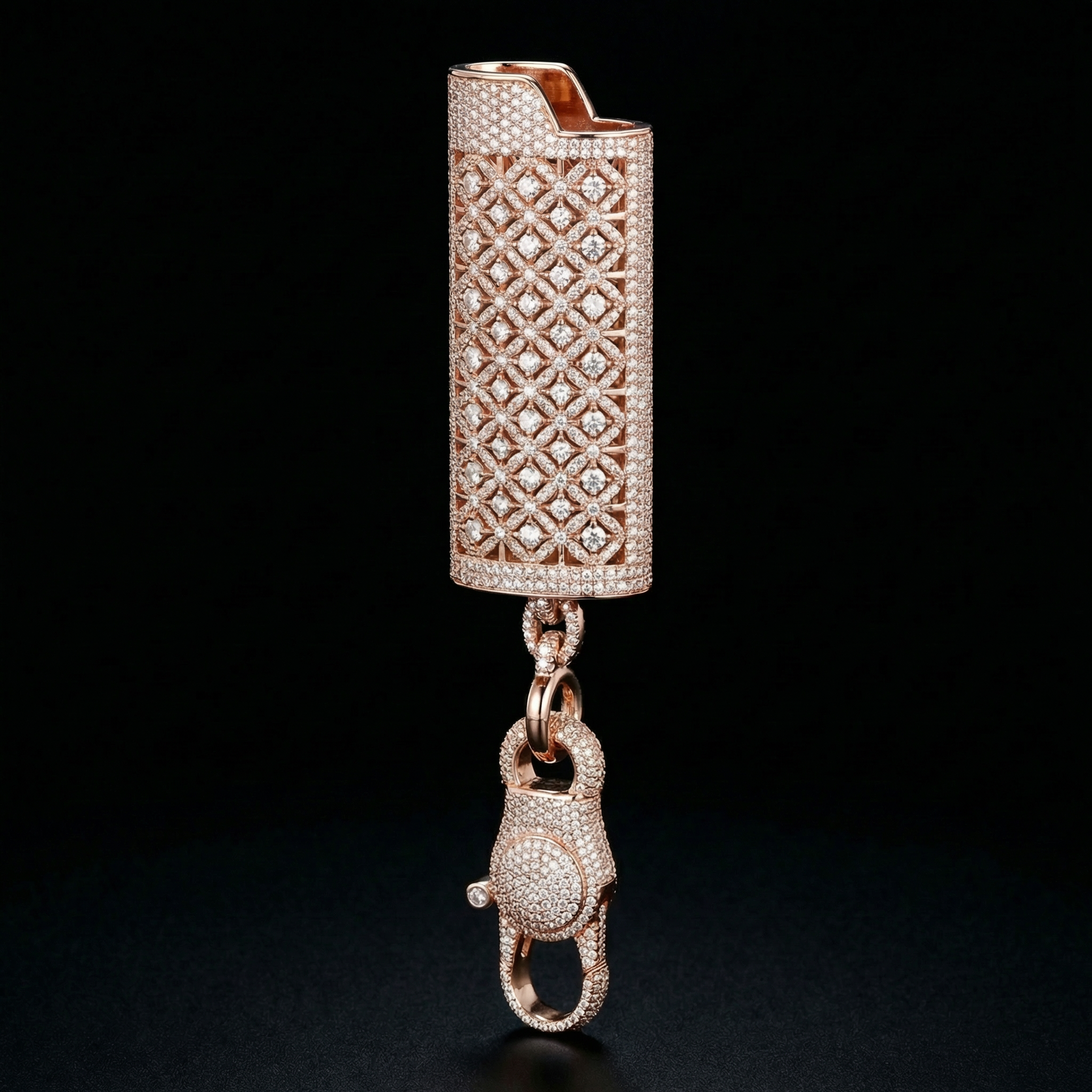 Imperial Grid Iced Lighter Case Pendant – 5x 18K Gold Plated