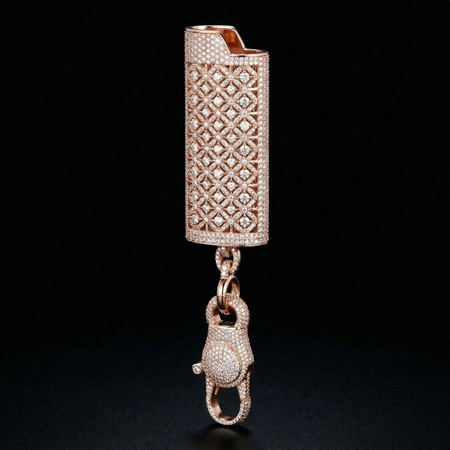 Imperial Grid Iced Lighter Case Pendant – 5x 18K Gold Plated