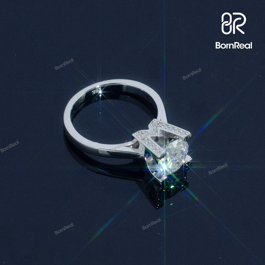 Pass Diamond Tester Round Cut Moissanite 4 Prong Engagement Ring Eternity Style Bridal Ring 925 Silver 10K/14K/18K Real Gold Diamond Jewelry - Bornreal Jewelry