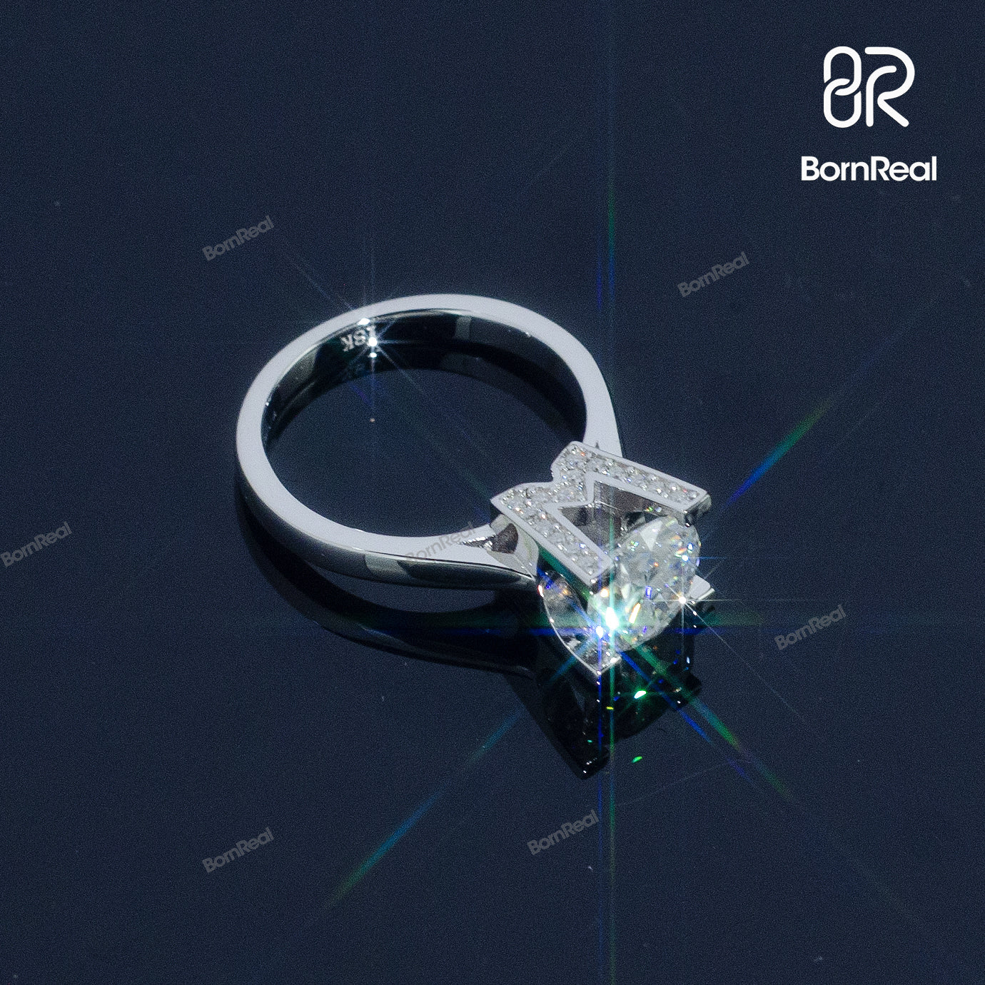 Pass Diamond Tester Round Cut Moissanite 4 Prong Engagement Ring Eternity Style Bridal Ring 925 Silver 10K/14K/18K Real Gold Diamond Jewelry - Bornreal Jewelry