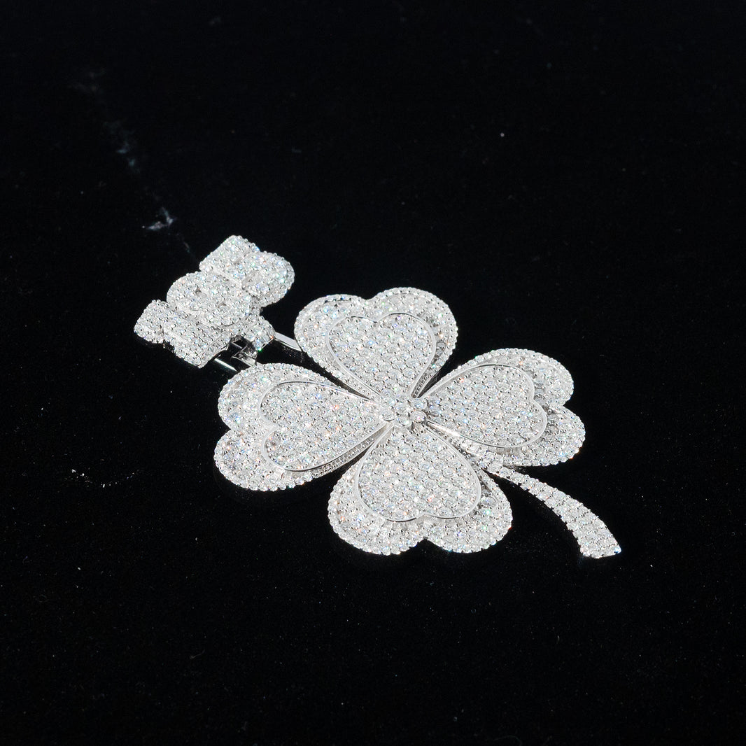 Iced Four-Leaf Clover Pendant