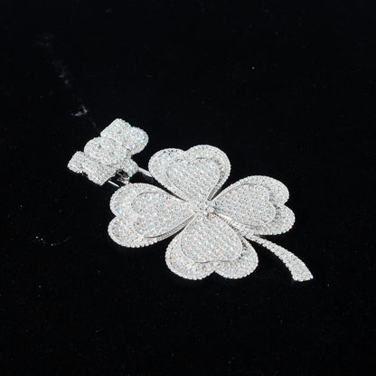 Iced Four-Leaf Clover Pendant