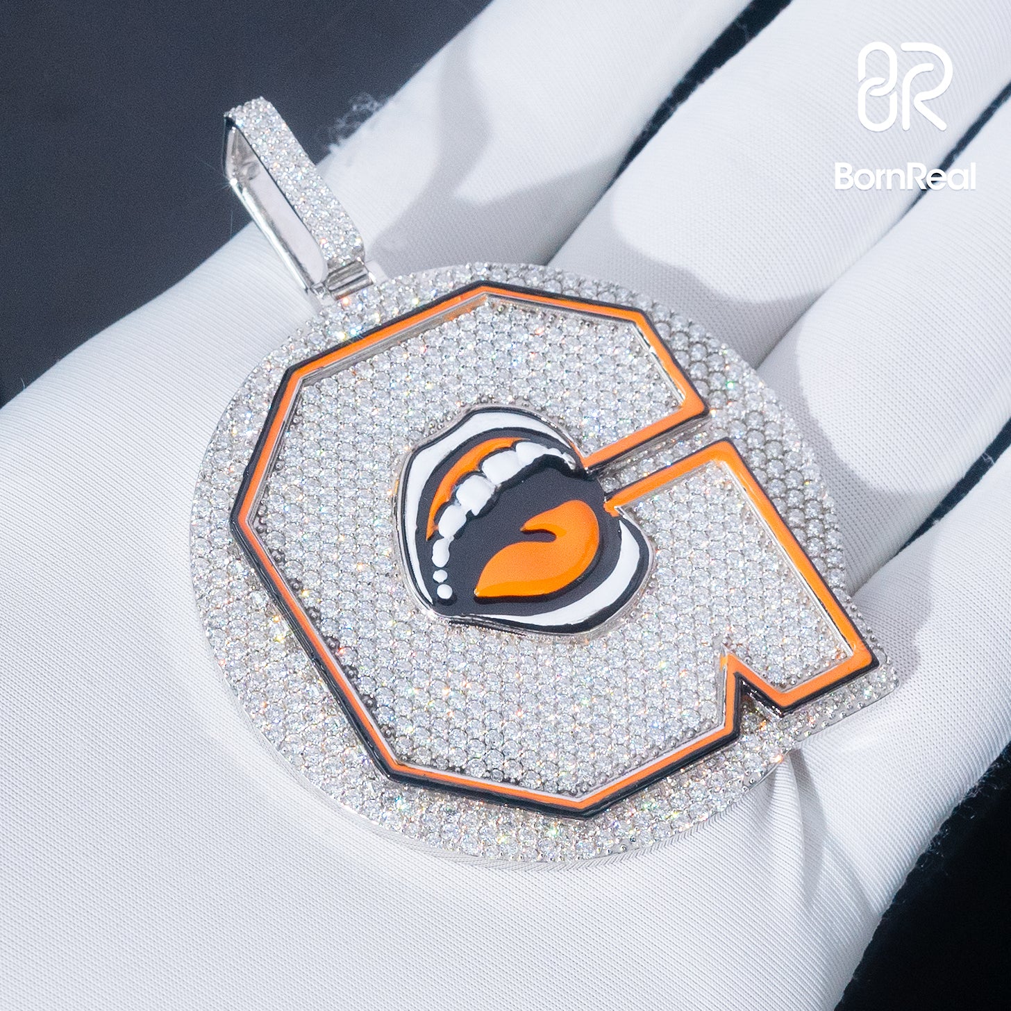 Bornreal x Terry Goofy Jones: Limited Edition Initial G Letter Enamel Mouth and Tongue Pendant VVS Moissanite Sterling Silver Pendant