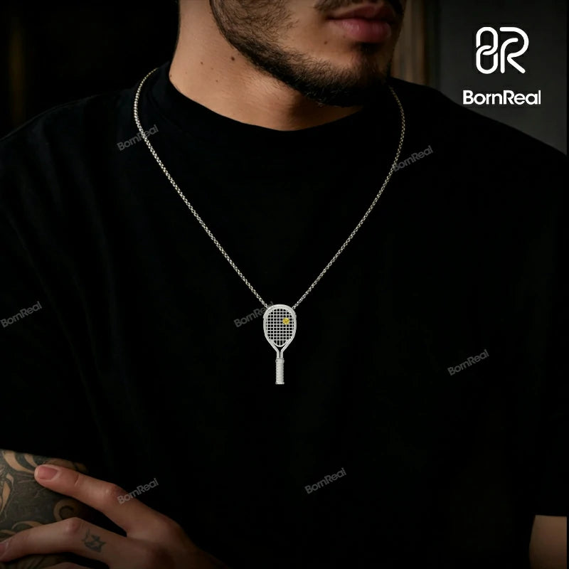 Tennis Racquet Necklace with Yellow Diamond