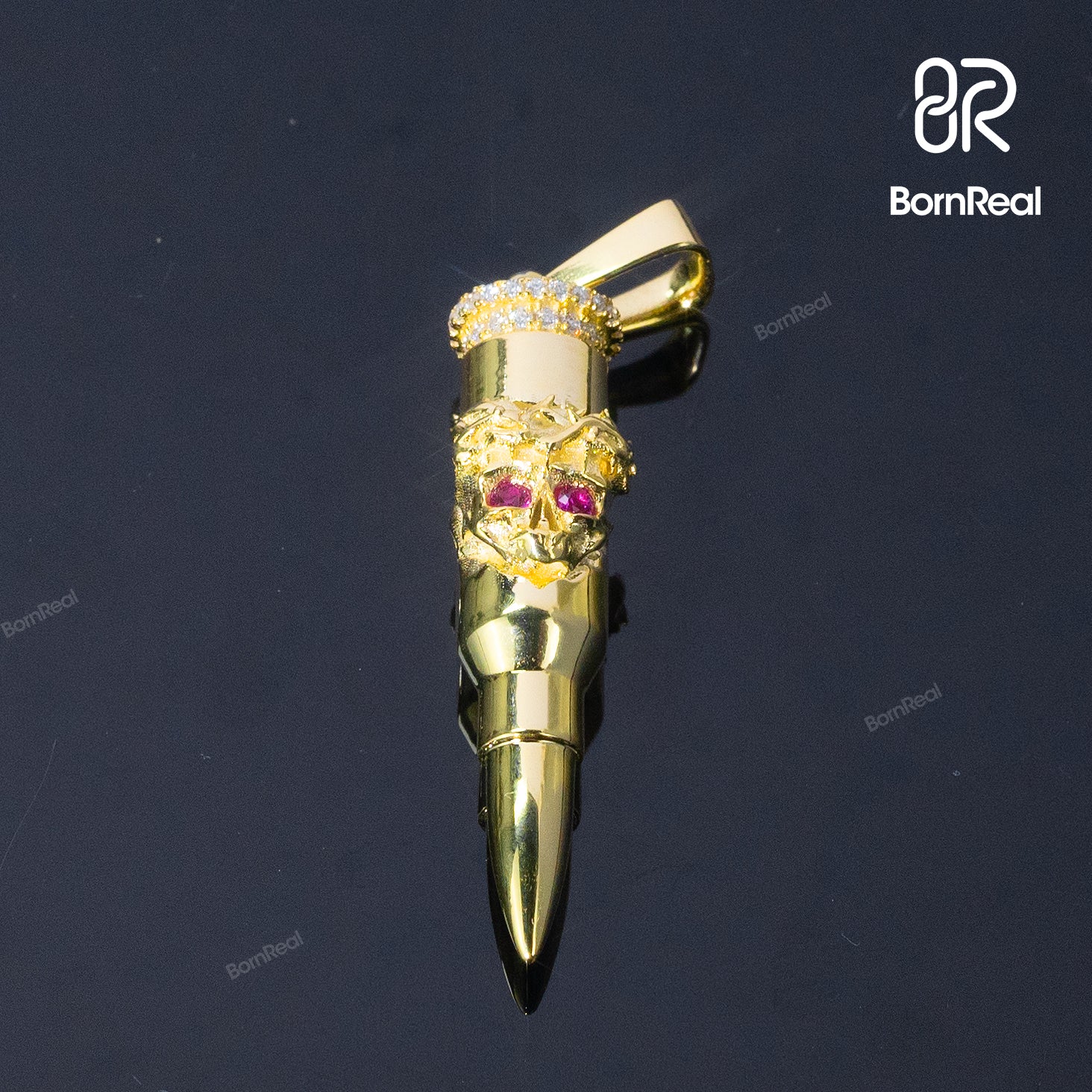 God's Mercy Bullet | 925 Silver Bullet Pendant Moissanite Red Stone