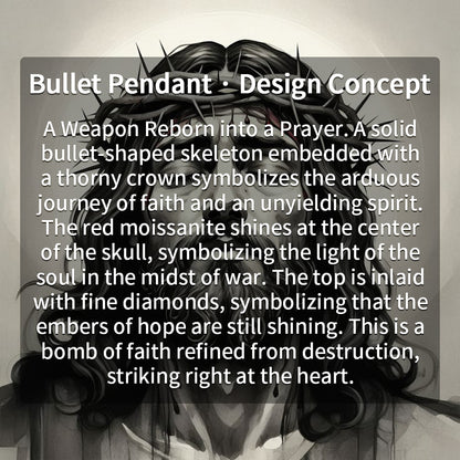 God's Mercy Bullet | 925 Silver Bullet Pendant Moissanite Red Stone