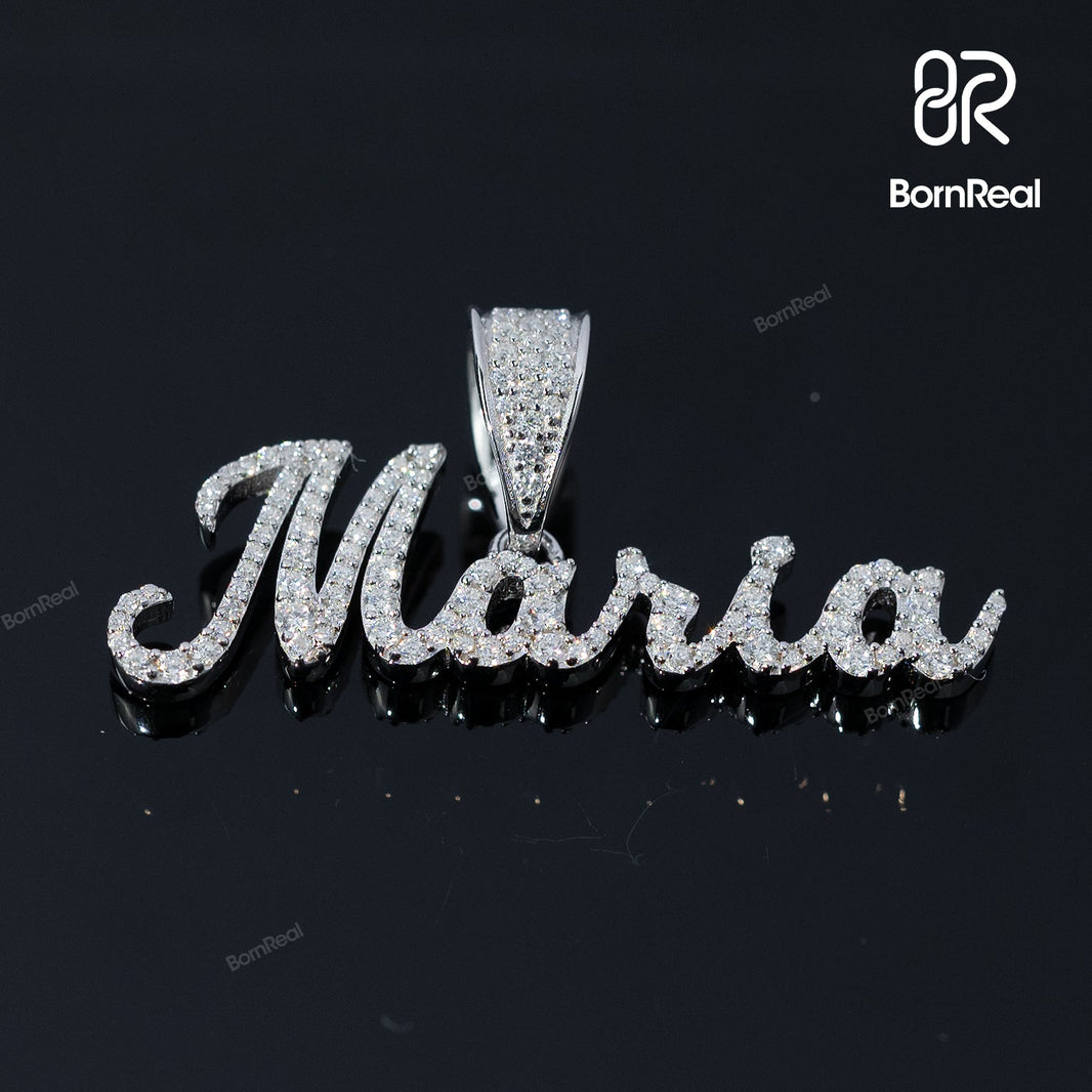 Iced Out 925 Silver Custom Name Cursive Pendant