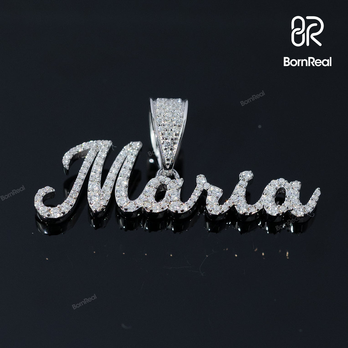 Iced Out 925 Silver Custom Name Cursive Pendant