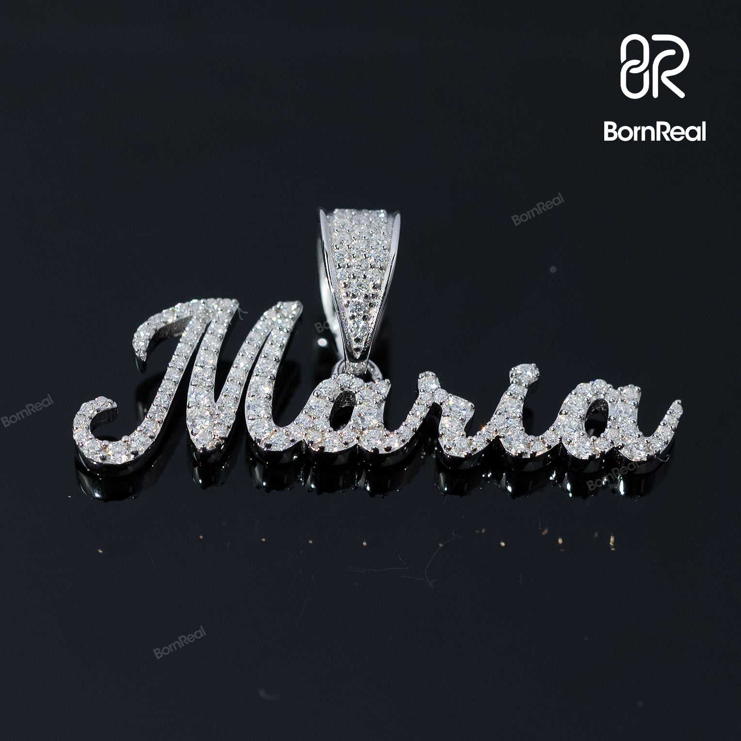 Iced Out 925 Silver Custom Name Cursive Pendant