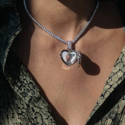 925 Silver Moissanite Heart Locket Custom Photo Pendant