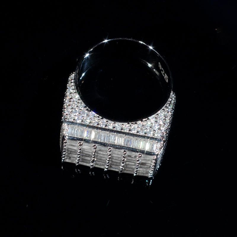 925 Silver VVS Moissanite Baguette Rings Men Handmade Fine Jewelry