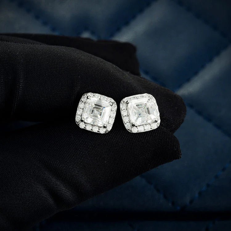 925 VVS Moissanite Halo Stud Earrings