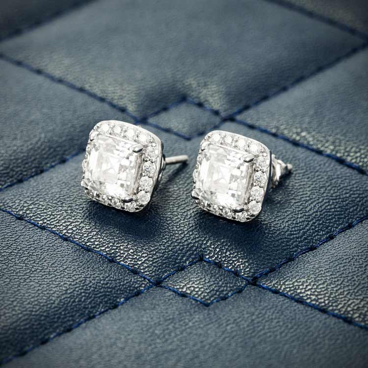 925 VVS Moissanite Halo Stud Earrings