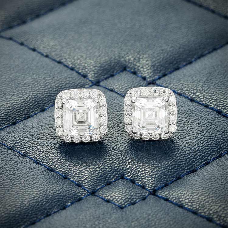 925 VVS Moissanite Halo Stud Earrings