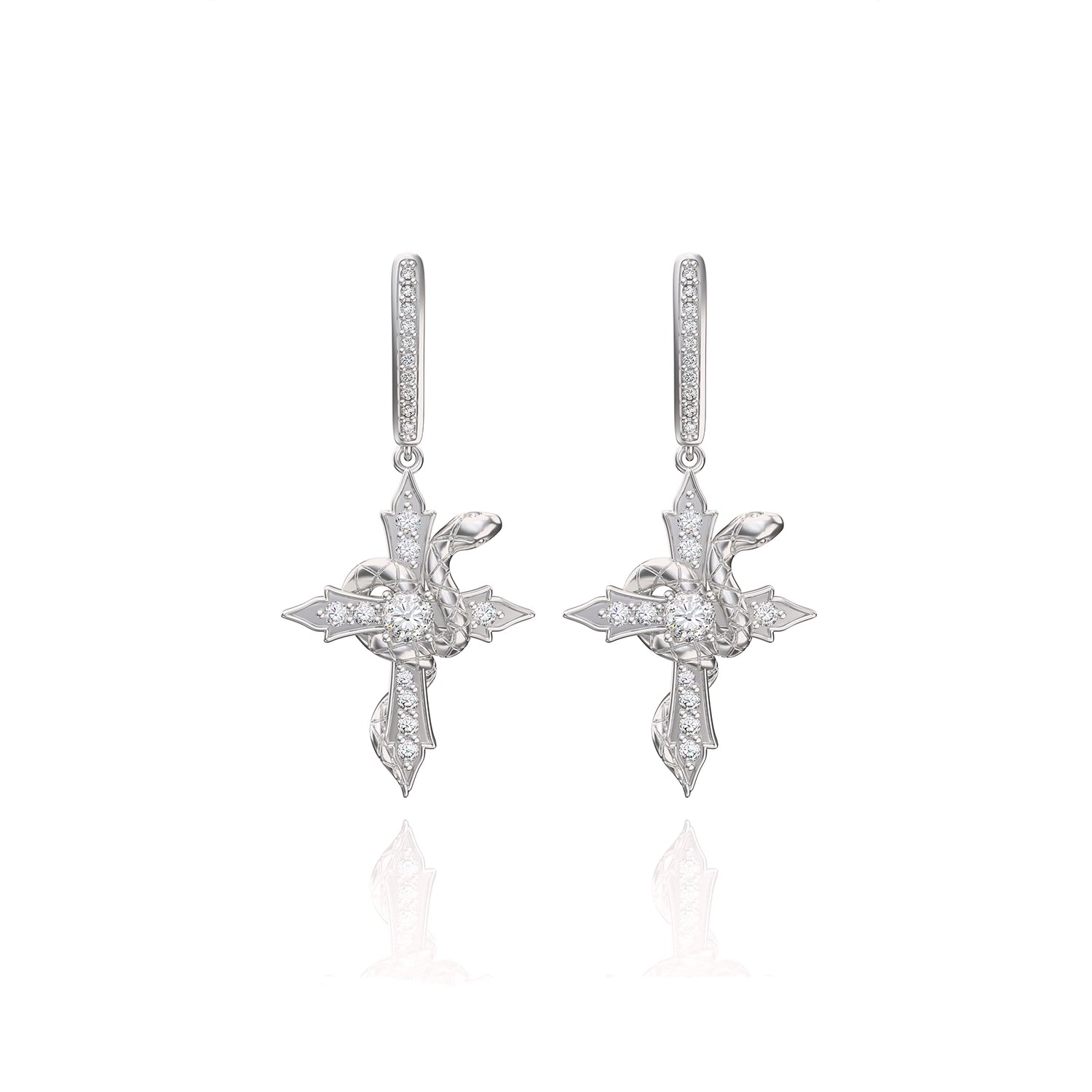 925 VVS Moissanite Snake Twisted Cross Earrings