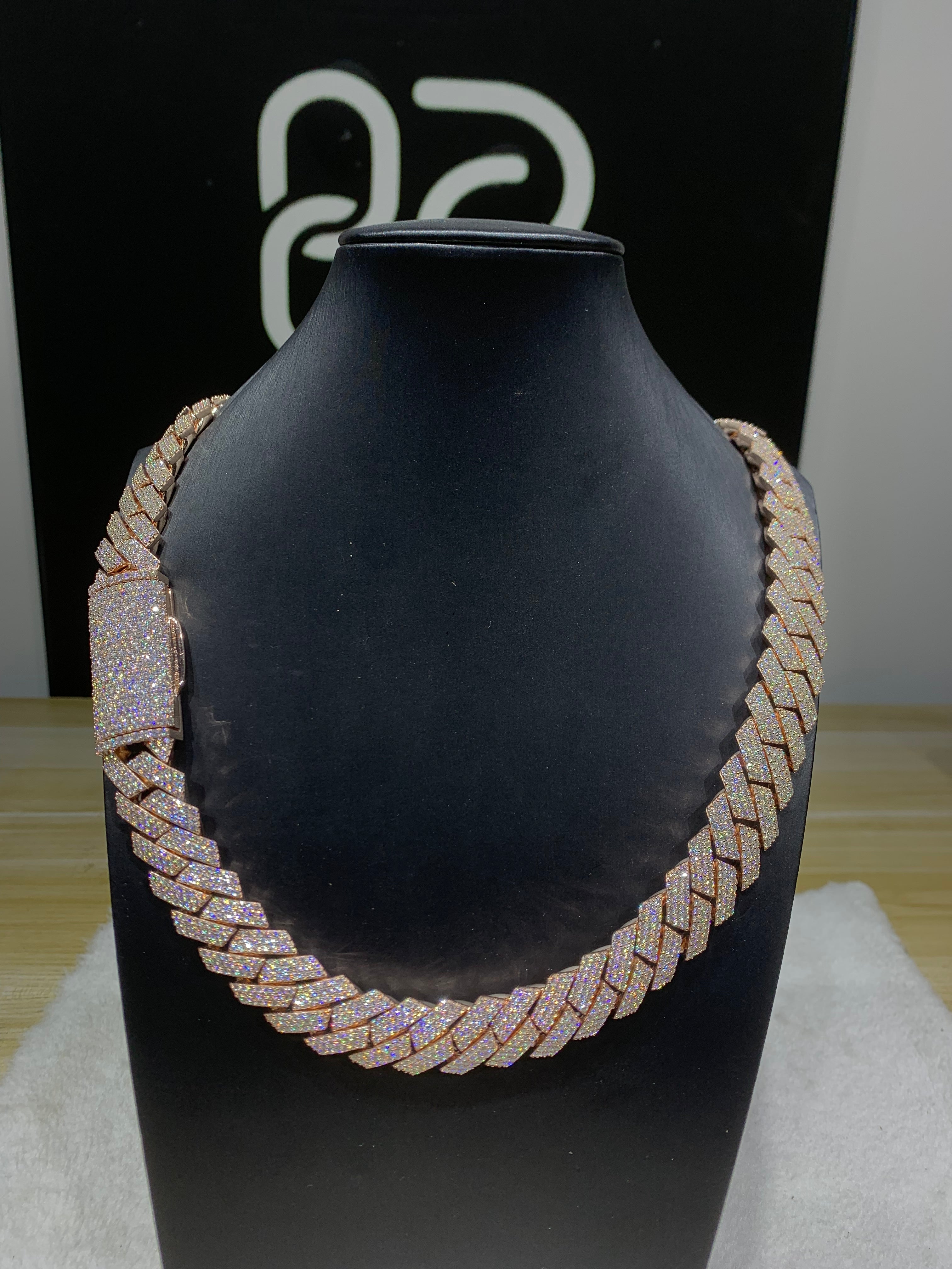 925 Sterling Silver Iced-Out Gold Cuban Link Chain Luxury VVS Stone