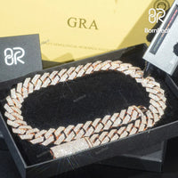 925 Sterling Silver Iced-Out Gold Cuban Link Chain Luxury VVS Stone Bornreal Jewelry