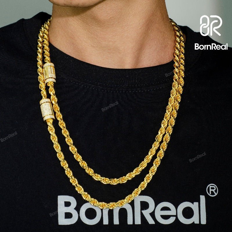925 Sterling Silver Rope Gold Chain with Diamonds and 18K Gold-plated
