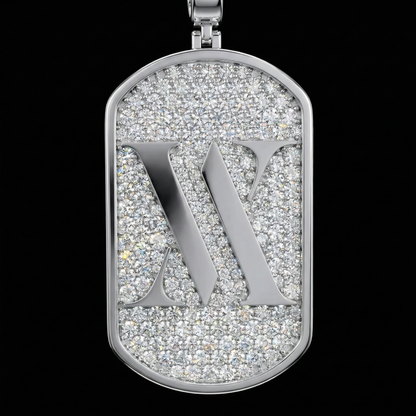 Colgante circular personalizado con corte baguette helado en piedra blanca y negra