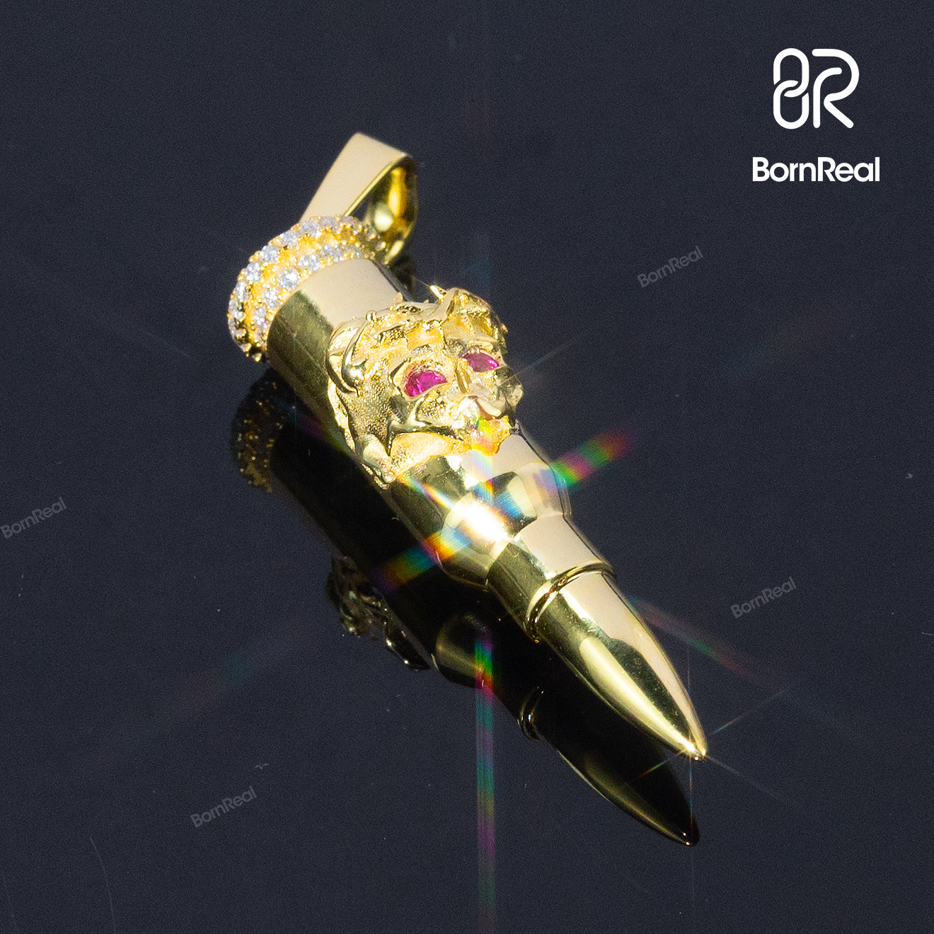 God's Mercy Bullet | 925 Silver Bullet Pendant Moissanite Red Stone