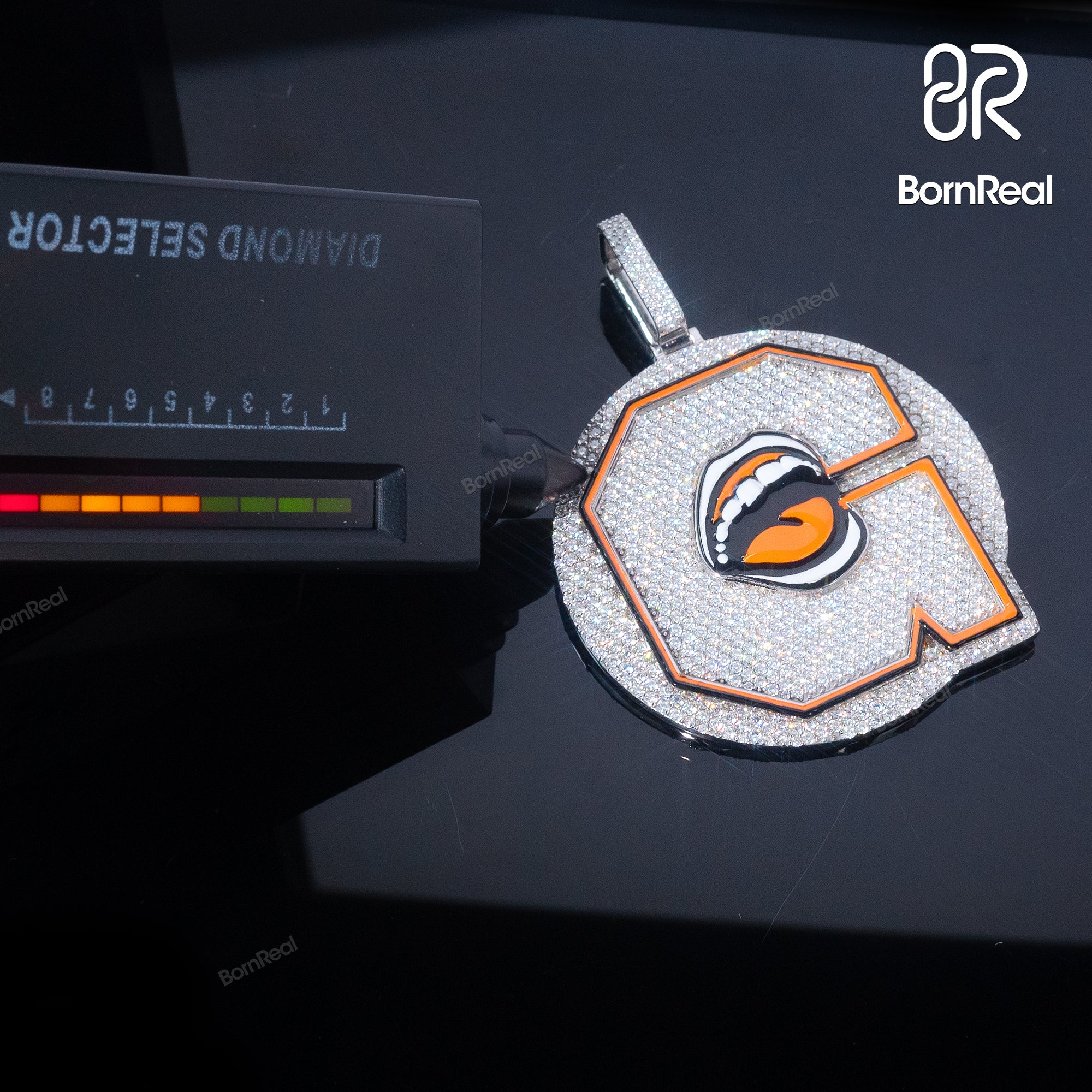 Bornreal x Terry Goofy Jones: Limited Edition Initial G Letter Enamel Mouth and Tongue Pendant VVS Moissanite Sterling Silver Pendant