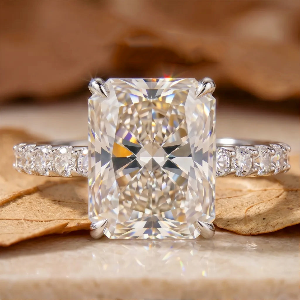R0024 Radiant Cut Solitaire Ring with Pavé Band