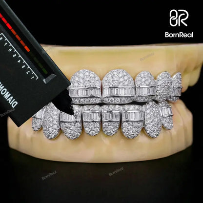 Custom Pave Setting Hybrid Baguette Moissanite Diamond Grillz