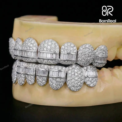 Custom Pave Setting Hybrid Baguette Moissanite Diamond Grillz