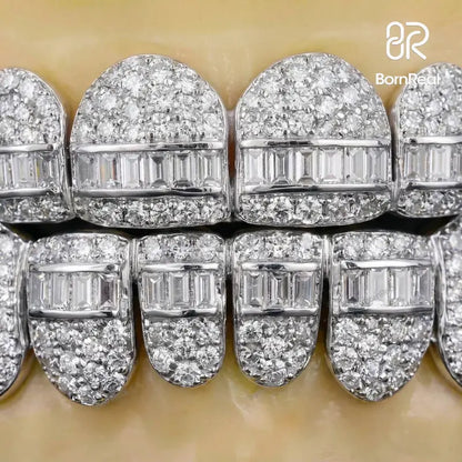 Custom Pave Setting Hybrid Baguette Moissanite Diamond Grillz