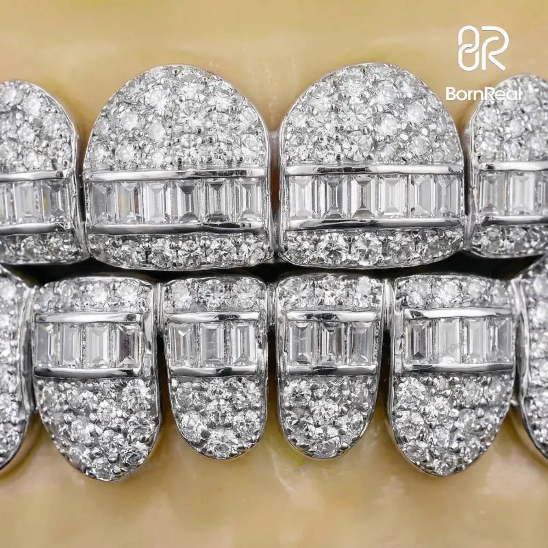Custom Pave Setting Hybrid Baguette Moissanite Diamond Grillz